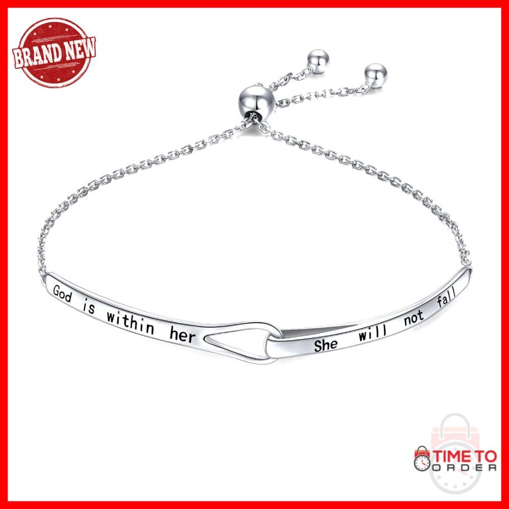 Sterling Silver Adjustable Infinity Bracelet Engraved Inspirational Elegant Gift